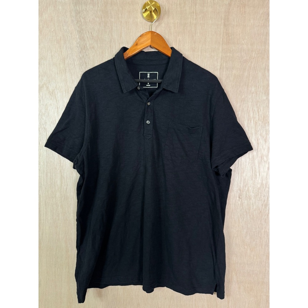 Mutual Weave Mens XL Polo Shirt Black Slub Jersey Short Sleeve Pocket Casual